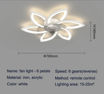 Petals LED Ceiling Fans With Light Bedroom Remote Control 220V Light Fixture