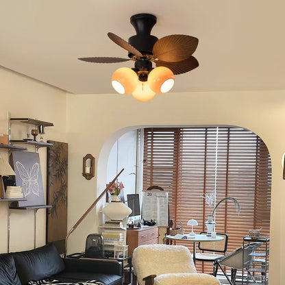 American Retro ceiling Fan Light European Mid-Century vintage Luxury chandelier Remote Fan