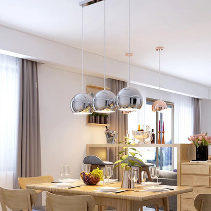 Nordic Plating Sliver Globe Ball Mirror Pendant Lights E27 Iron Hanging Lamp