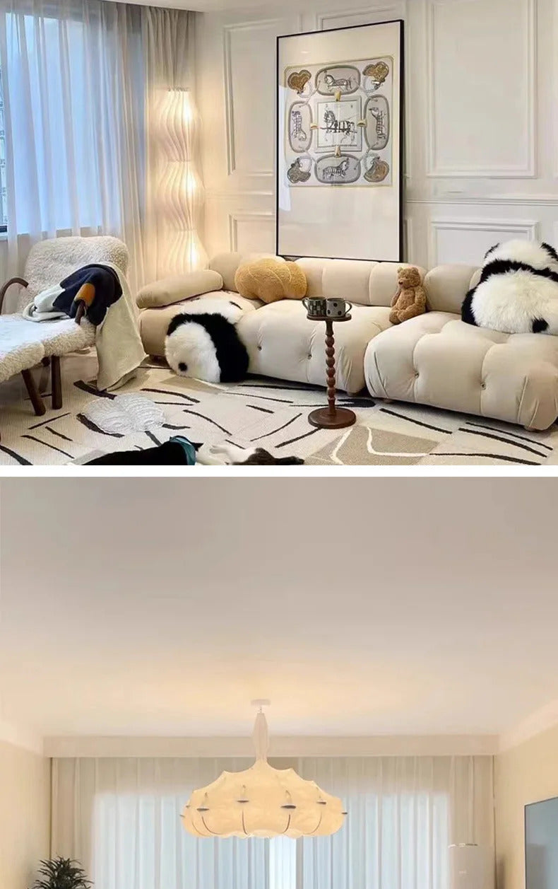 Modern Japanese Wabi Sabi Silk Pendant Lamp Living Dining Room Bedroom Ceiling Chandelier