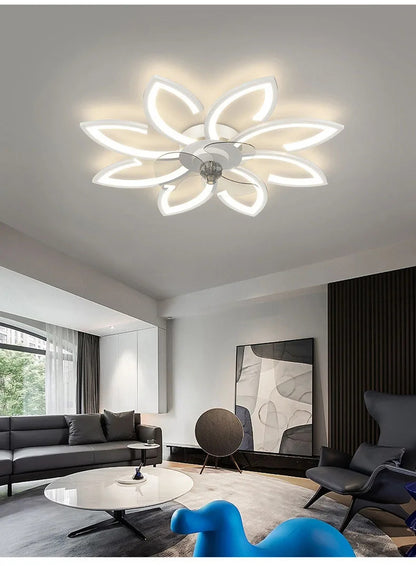 Petals LED Ceiling Fans With Light Bedroom Remote Control 220V Light Fixture