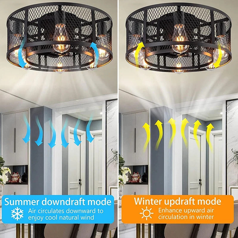 Cage Ceiling Fan with Light 20"Flush Mount Ceiling Fan Lights