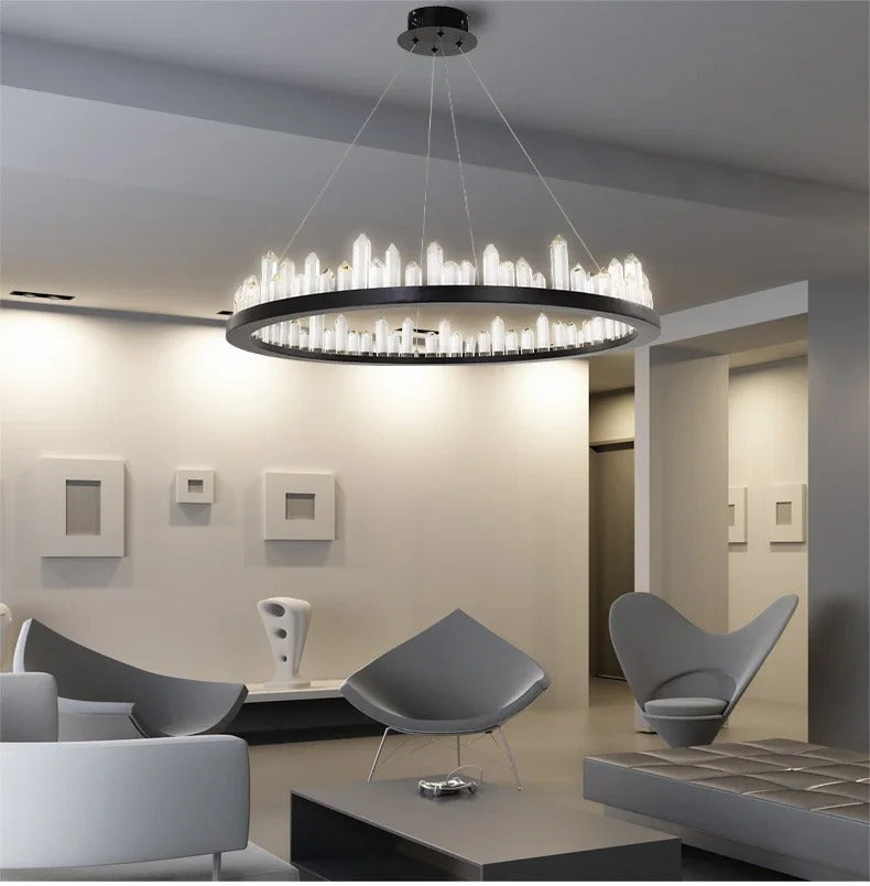Modern Luxury Crystal Ring chandeliers Round black golden pendant lamp LED hanging light