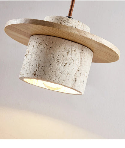 Nordic yellow Cave Stone Wood pendant light Wabi sabi retro natural stone Chandelier Lamp