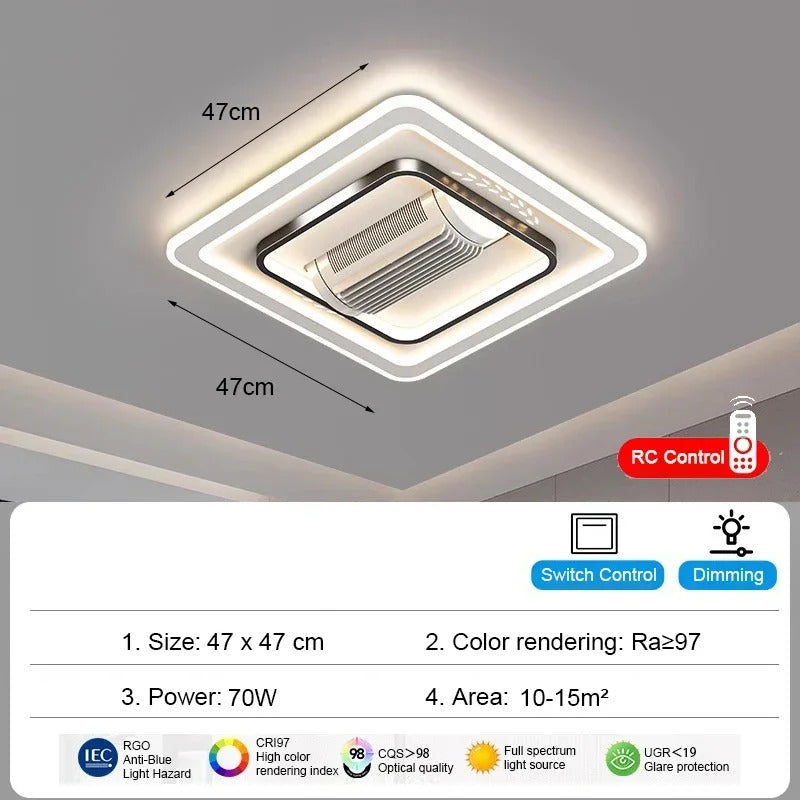 Invisible leafless LED ceiling fan light bedroom hotel remote control hanging lamp