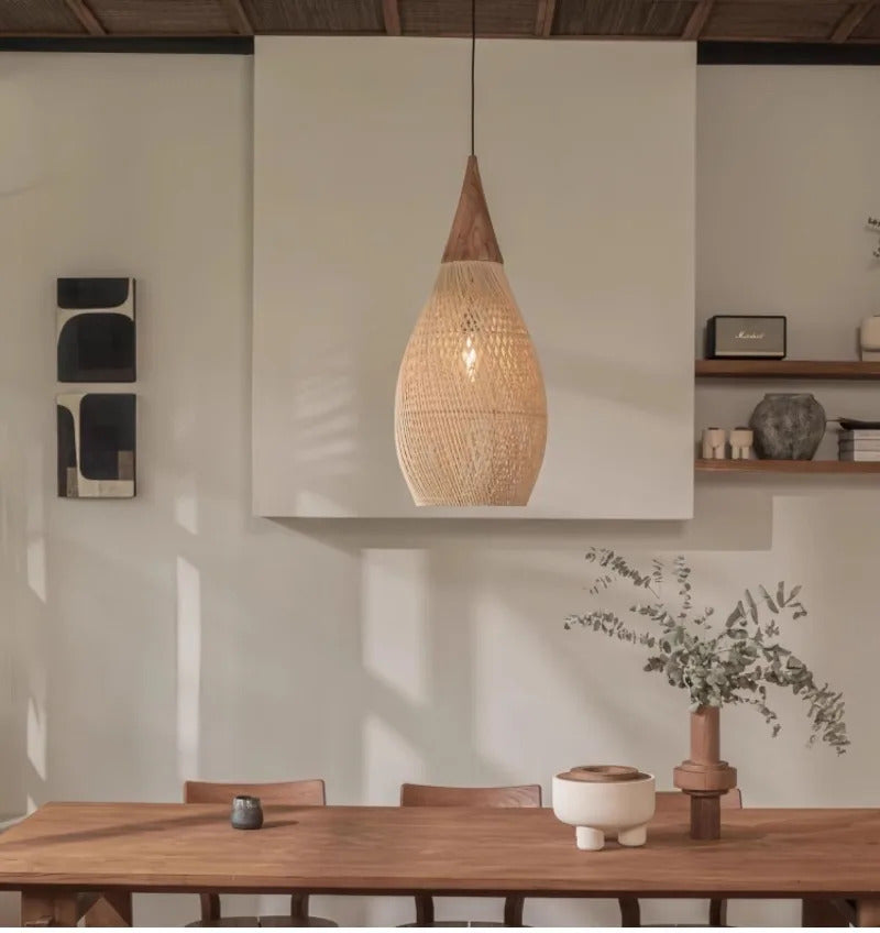 Japanese Wabi-Sabi Rattan Pendant Light Hand-Woven Boho Lamp