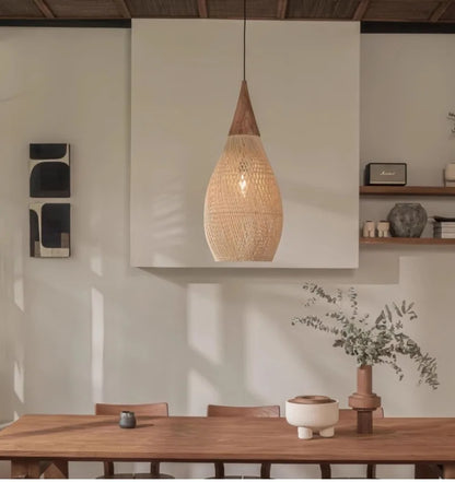 Japanese Wabi-Sabi Rattan Pendant Light Hand-Woven Boho Lamp