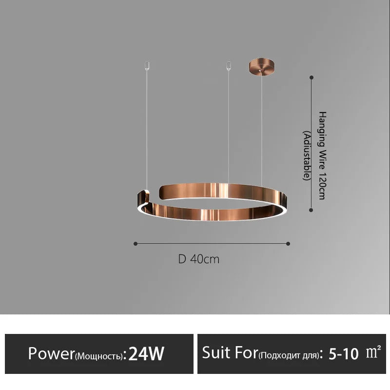 Nordic Led Ring Chandelier Modern Design Rose Gold Black White and Gold Lamp