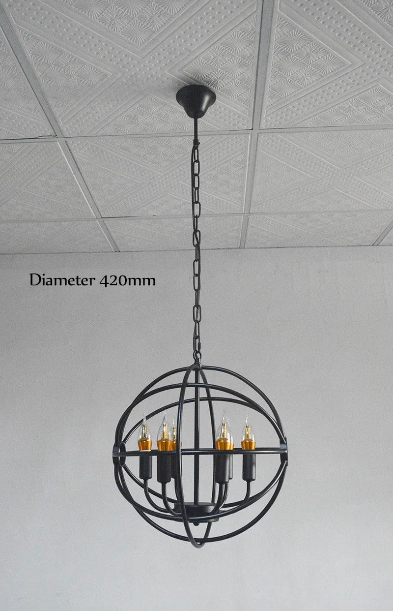 Retro Wrought Iron Chandelier Rustic Orb Vintage Crystal Bird Cage pendant lamps