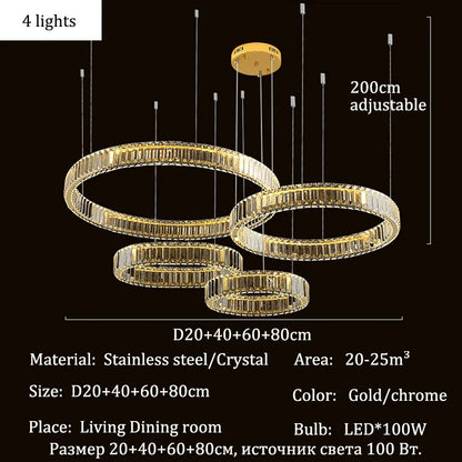 Luxury Crystal LED Pendant Lights Home Villa Living Room Dimmable Lighting Lustre Decoration Ceiling Chandelier Lamps Fixtures