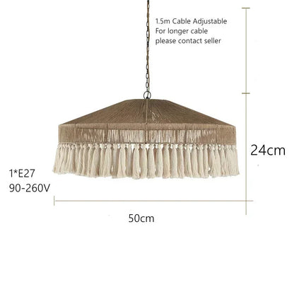 Wabi Sabi Style Retro Living Room Hemp Rope Pendant Light Bohemian Tassel Pendant Lamp