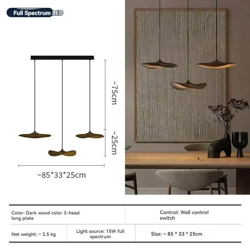 Japanese Lotus Leaf Chandelier Wabi Sabi Solid Wood Hanging Lamp