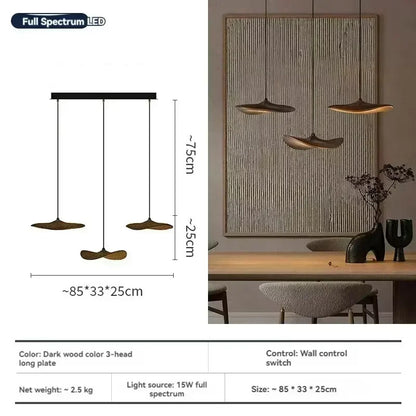 Japanese Lotus Leaf Chandelier Wabi Sabi Solid Wood Hanging Lamp