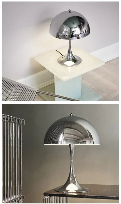 Mushroom Table Lamp Denmark Chrome Desk Light with E27 Bulb for Bedroom Living Room