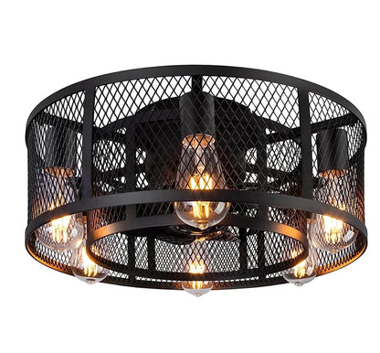 Cage Ceiling Fan with Light 20"Flush Mount Ceiling Fan Lights