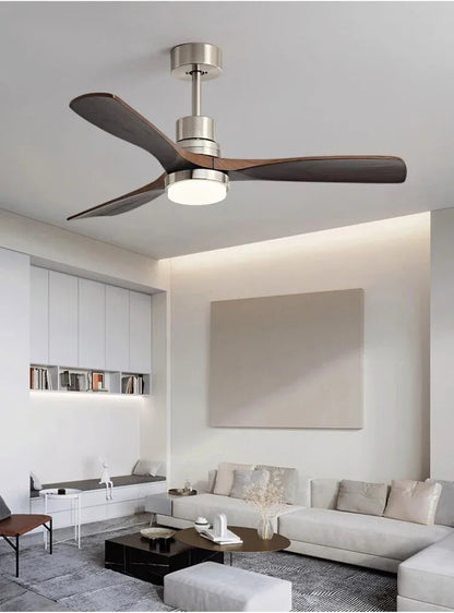 Nordic wooden Large Wind Ceiling Fan Light Retro Simple Solid walnut Electric Remote Fan lamp