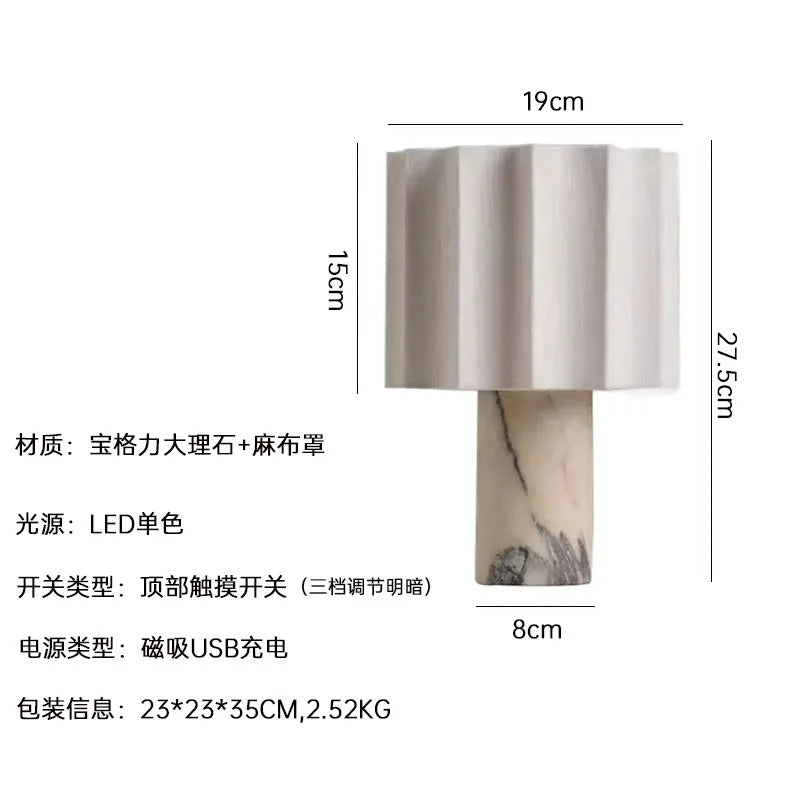 Moden Cylindrical Marble LED Table Lamps White Pleated Fabric Lampshade Living Room Bedroom Study Restaurant Reading Desk Lights