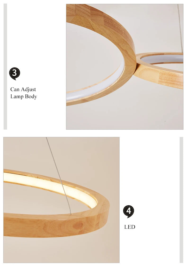 Japanese hanging lamp LED 2 round pendant light design wood light
