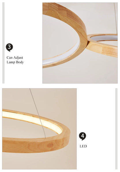 Japanese hanging lamp LED 2 round pendant light design wood light