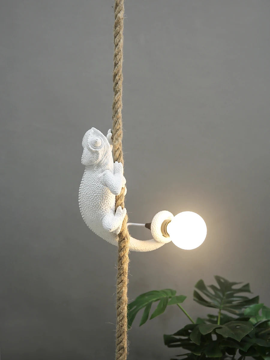 Resin chameleon pendant light Retro Hemp Rope Monkey Pendant Lamp