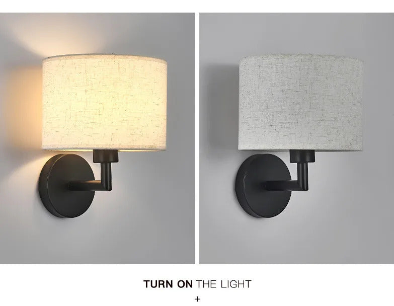 Bedside Wall Lamp LED Fabric Lampshade With 3W 360° Rotation Spotlight Reading lights