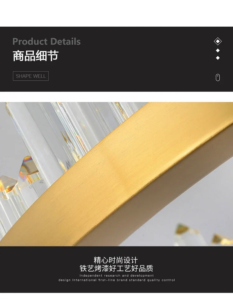 Modern Luxury Crystal Ring chandeliers Round black golden pendant lamp LED hanging light