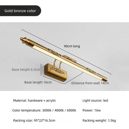 Europe Retro LED Mirror wall lamp Luxury gold bathroom cabinet mirror Headlight
