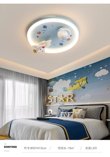 Modern Kids Room Ceiling Fan Light Cartoon Moon Astronaut children bedroom hanging Light