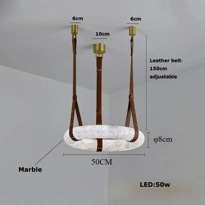 Hot selling high-end living room main light, round all copper leather pendant light, Spanish marble pendant light