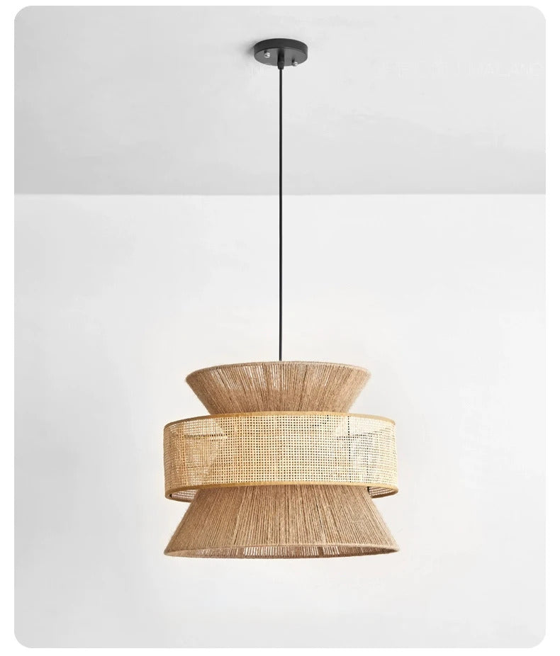 Vintage Wabi Sabi Chandelier Handmade Hemp Rope Pendant Light