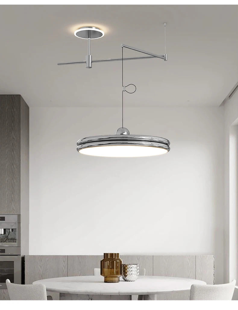 French Flying Saucer Pendant Light Creative Design Extendable Rotating Long Pole Lamp