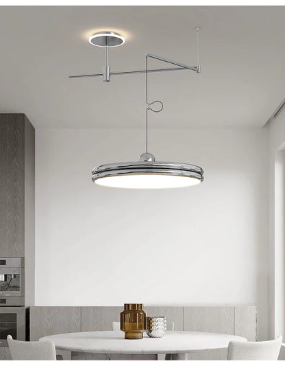 French Flying Saucer Pendant Light Creative Design Extendable Rotating Long Pole Lamp