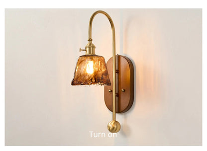 French Lomin Retro Wall Lamp Luxury vintage Glass wooden Wall Light sconce