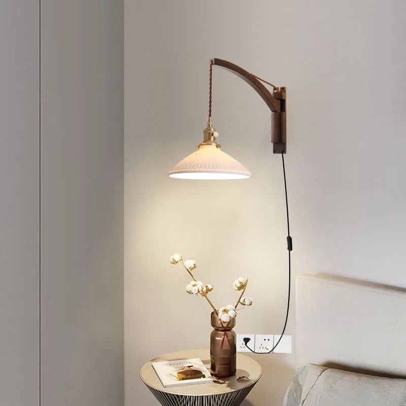 Japanese Wooden swing wall lamp Natural wood fishing wall light walnut color sconce