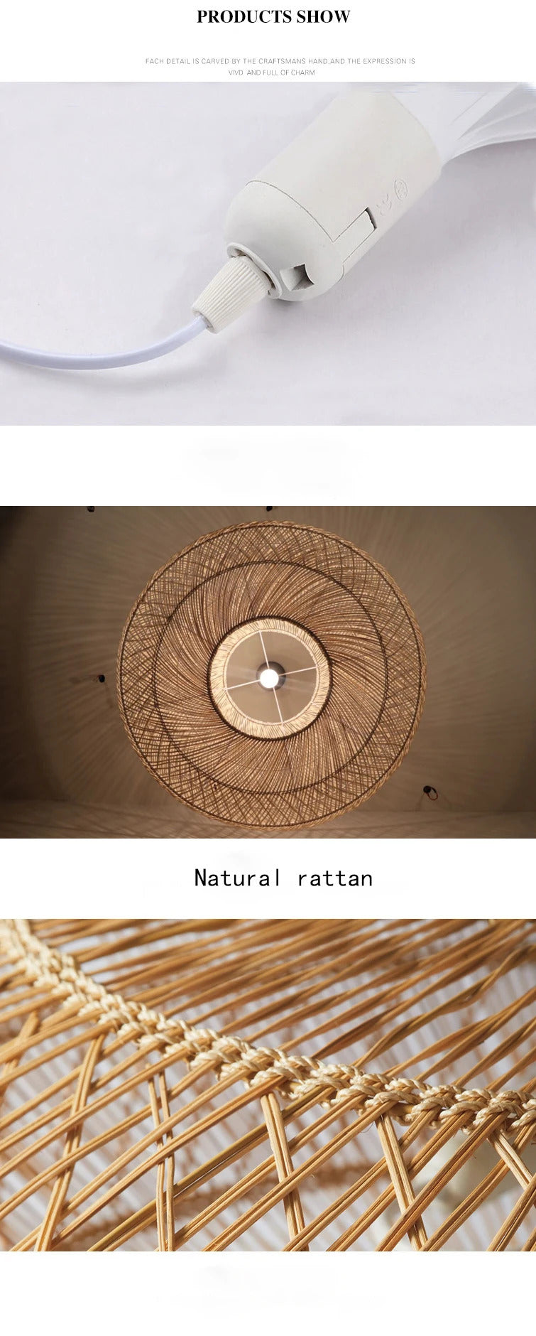 Natural Rattan wicker hanging lamp Chinese Style suspension