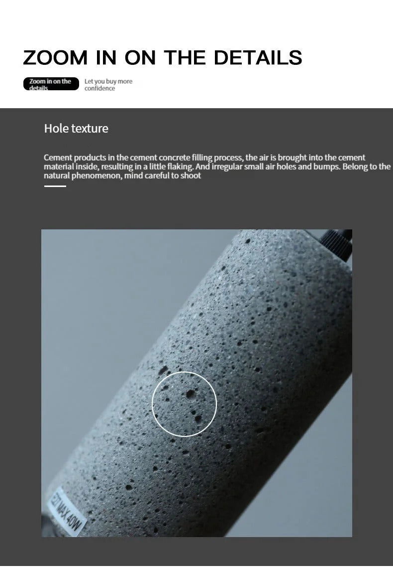 Industrial Concrete Pendant Light Home Decoration Chandelier Fixture Iron Shade Cement Hanging Lamp