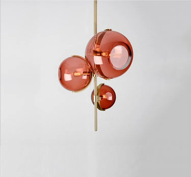 Nordic red glass globe chandelier restaurant shop modern italian design lamp