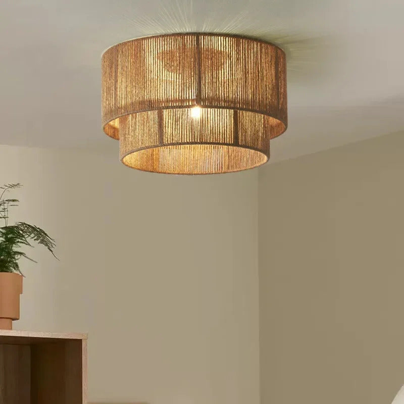 Retro Handmade Tiered Woven Ceiling Light with Rustic Design