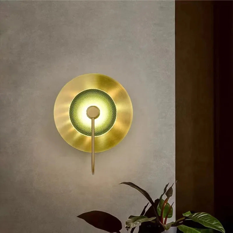 Nordic Retro round glass wall lamp Modern luxury metal plate Green Crystal wall light