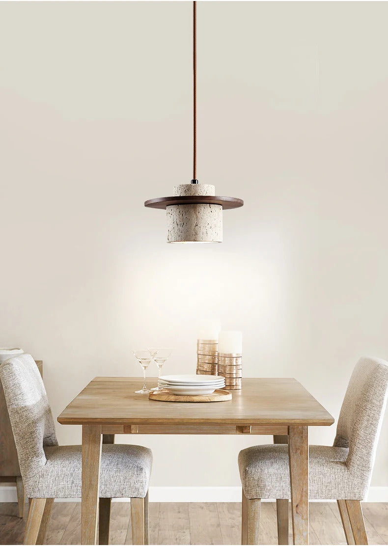 Nordic yellow Cave Stone Wood pendant light Wabi sabi retro natural stone Chandelier Lamp