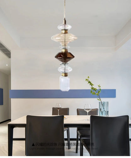 Clear Amber Glass LED Chandelier Modern Pendant Lamp Hall Parlor Restaurant Bedside Lighting Fixtures Wire 150cm Adjustable