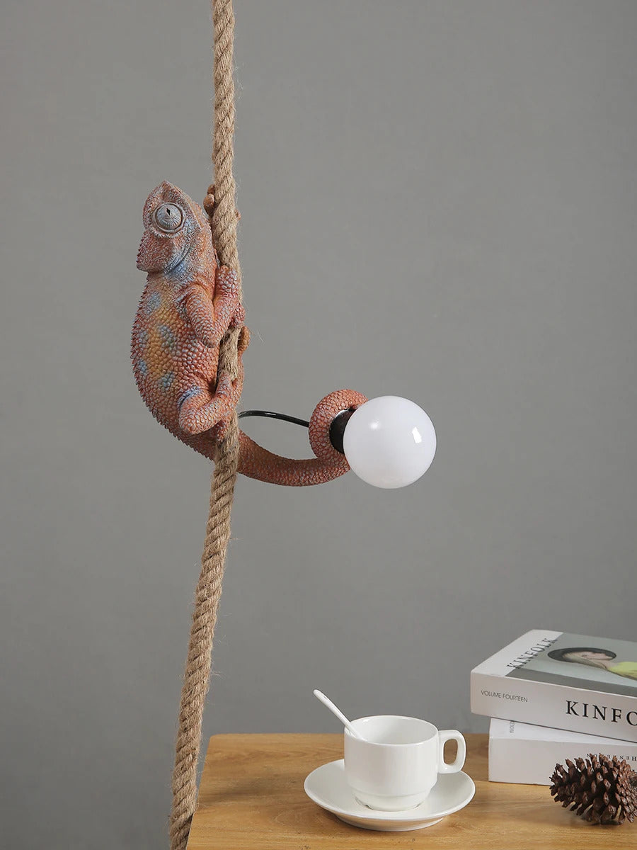 Resin chameleon pendant light Retro Hemp Rope Monkey Pendant Lamp