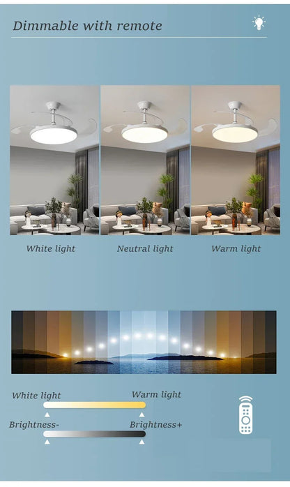 Ceiling Fan With Light Modern Remote Smart Invisible Ceiling Fan Bedroom Lamp