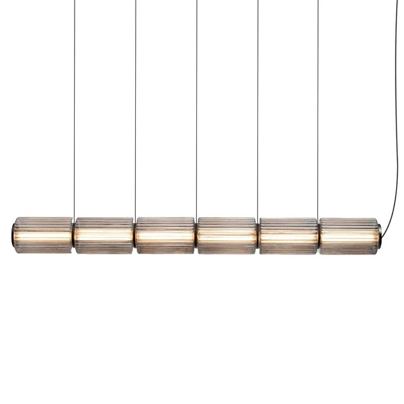 Restaurant Long Stripe Pendant Light Smoke Gray Glass Lampshade Nordic Led Hanging Light