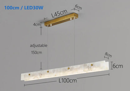 Luxury Linear Pendant Light LED Minimalist Natural Marble Chandelier Hanging Ceiling Fixtures for Kitchen Island Dining Room Bar
