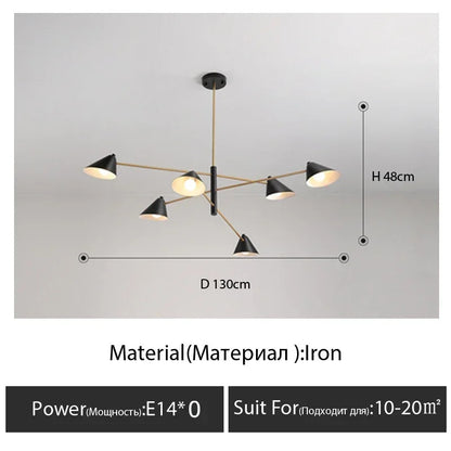 Nordic Minimalist Cone Shape chandelier Danish design black gold  iron Pendant Light