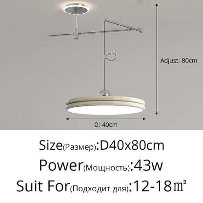 French Flying Saucer Pendant Light Creative Design Extendable Rotating Long Pole Lamp