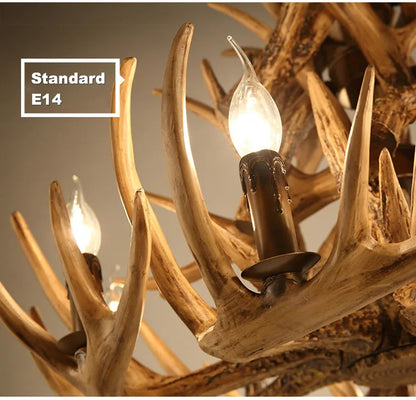 Retro Antler Chandelier Lighting Resin Deer Horn Pendant Lamp