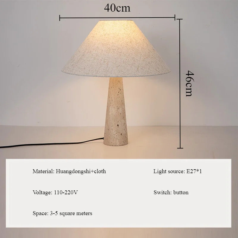 Yellow Travertine Fabric Art Table Lamp Japanese Stone Table Lamp