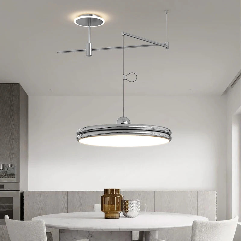 French Flying Saucer Pendant Light Creative Design Extendable Rotating Long Pole Lamp
